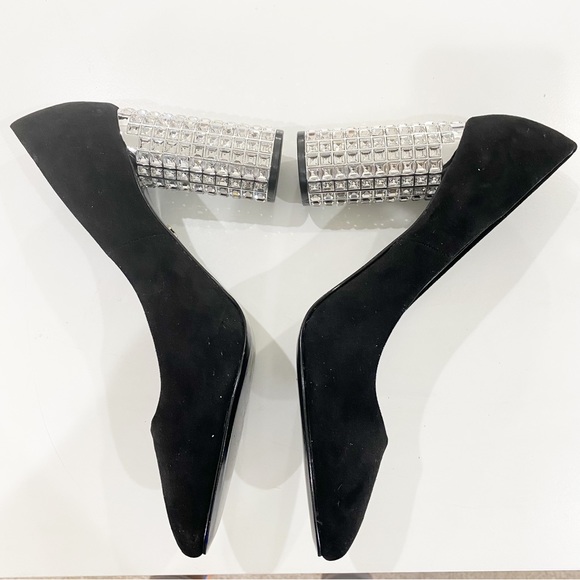 NINA Black Suede Pump Elegant Jewel Encrusted High Heel Size 10 - Picture 5 of 10